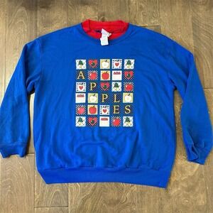 Act III Women's M Blue Vintage Apple Graphic Turtleneck Sweatshirt